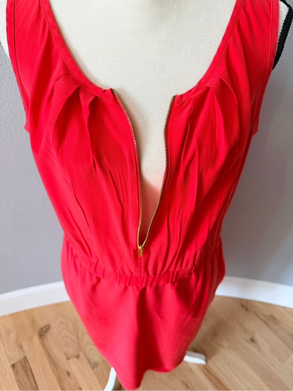 ELIZA J 100% Silk Orangish Red Pleated Zip Sheath Dress 12 | Lux Coral Workwear - Picture 7 of 11